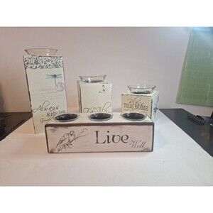 10 Piece Candle Decor Set Aged Weathered Antique Look Birds Faith Bless Love